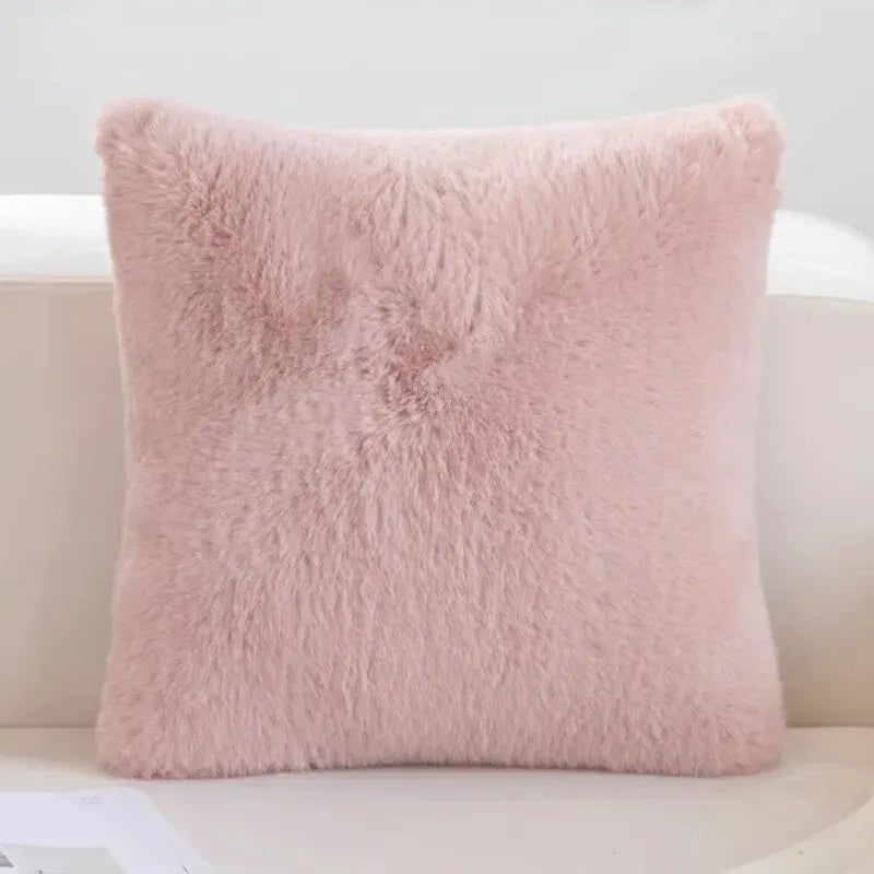 Ultra Soft Throw Pillows Case Faux Rabbit Fur Luxury Warm Plush Decorative Pillow Cushion Cover For Sofa Bedroom Living Room