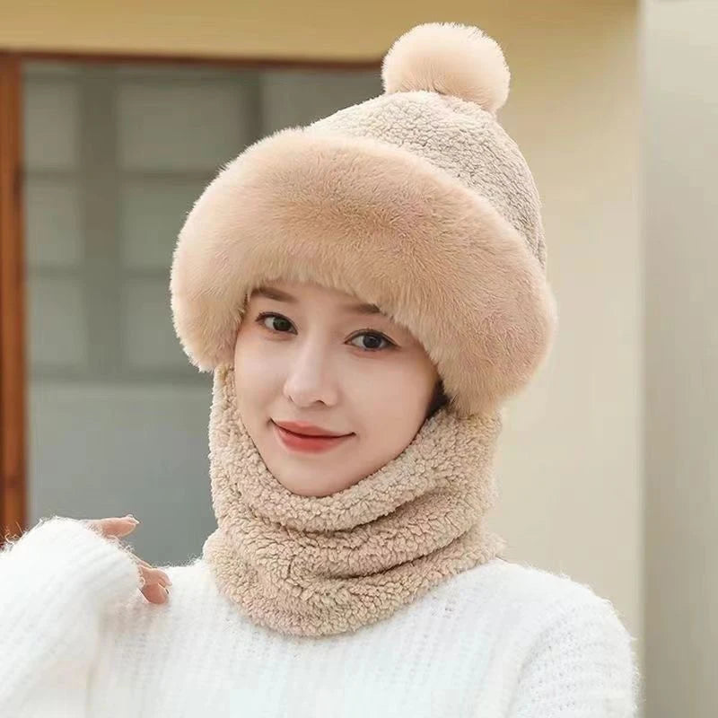 Fashion Plush Hat Scarf Mask Set Winter Warm Hat Neck Warmer Outdoor Cycling Windproof Warmer Scarf Hat Ear Protection