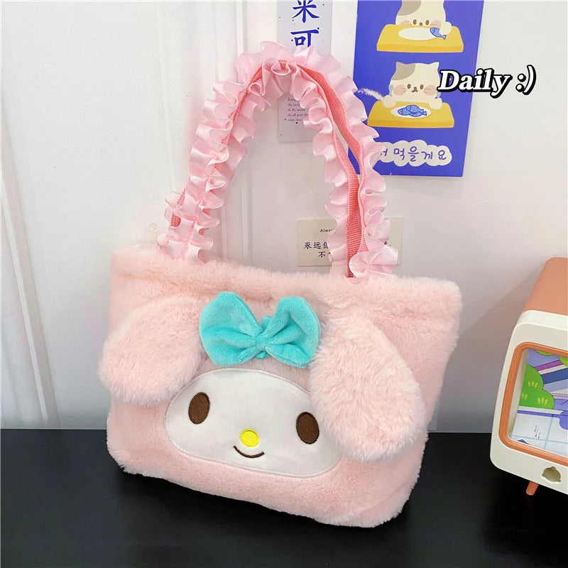 Hello Kitty Plush Bag Kawaii Sanrio Anime Handbag Cinnamoroll Kuromi Melody Cartoon Soft Stuff Shoulder Cosmetic Bags Girl Gifts