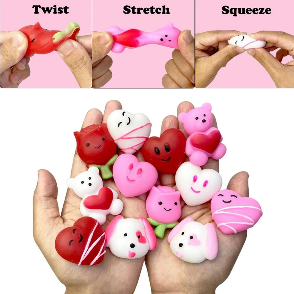 Valentine's Day Mochi Squishies 12/36Pcs - Heart Rose Bear Dog Squeeze Toys