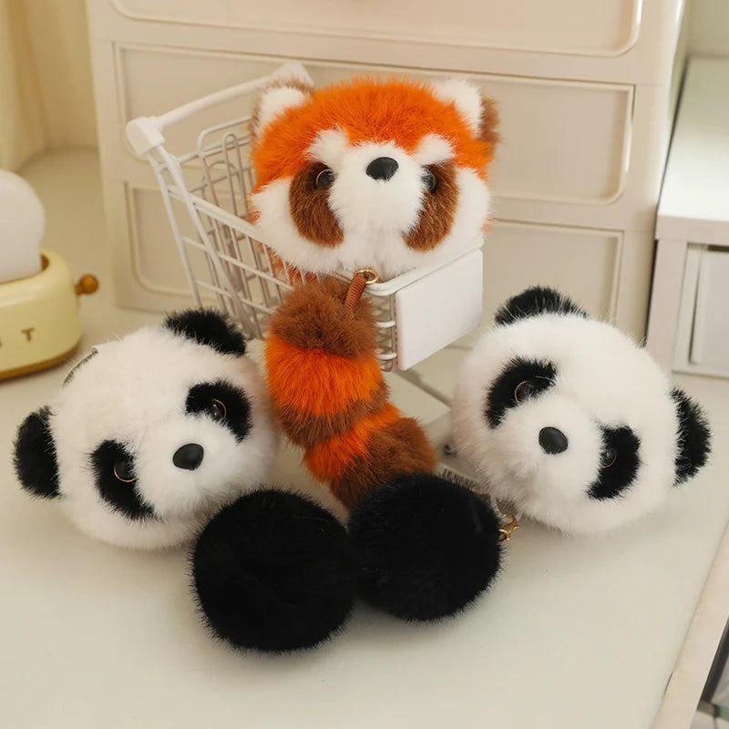 New Cute Cartoon Red Fox/Panda Plush Stuffed Toy Pendant Little Raccoon Soft Animal Doll Keychain Bag Decor Doll Girl Gift ﻿