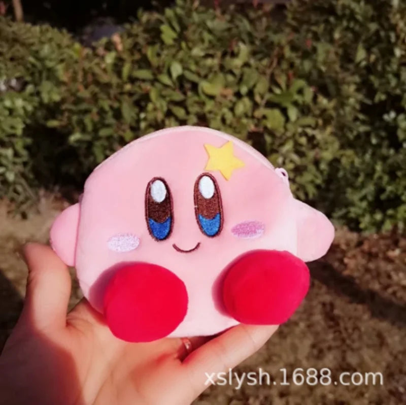 Kawaii Kirby Plush Toy Hand Bag Cartoon Star Kirby Messenger Bag Double Pull Crossbody Bag Plush Toy for Girls Birthday Gifts