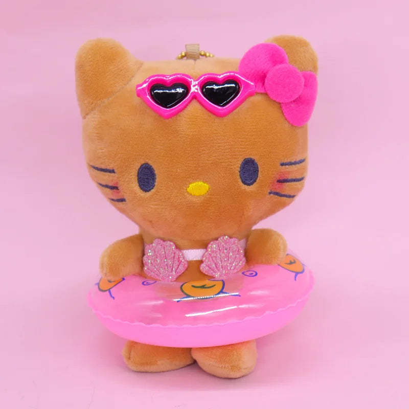 Sanrio Cute Plush Doll Swimming Ring Hello Kitty Car Keychain Children's School Bag Pendant Animation Peripheral Holiday Gift