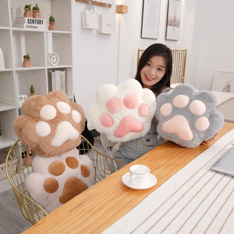 40cm Bear&Cat Paw Pillow With Two Holes Flannel Blanket Colorful Stuffed Fluffy Animal Handwarmer Pillow For Winter Warm