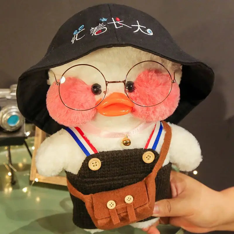 30cm Cute Cafe White Duck Stuffed Plush Animals Toy Wear Glasses And Clothes Soft Doll Girl Birthday Creative Gift For Children