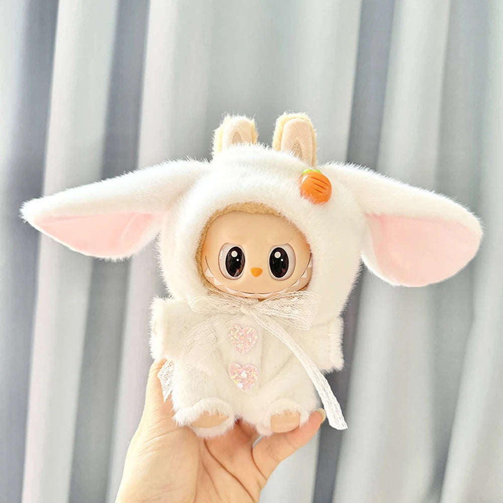 Mini Doll'S Clothes Outfit Accessories For Labubu Idol 1st 2nd generation big-eared White Pink Rabbit Overalls Clothing Gift