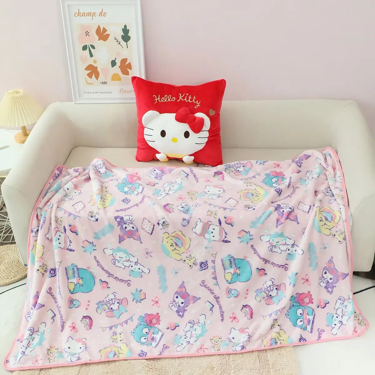 Lovely Sanrio Kuromi My Melody Hello Kitty Hangyodon Plush Pillow Melody Hello Kitty Pillow blanket Gifts For Girl