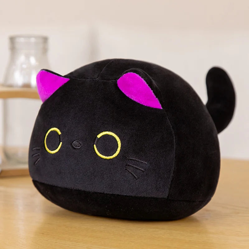 25cm Round Ball Cat Plush Pillow Toys Soft Stuffed Cartoon Animal Doll Black Cats Nap Cushion Christmas Birthday Gift For Kids