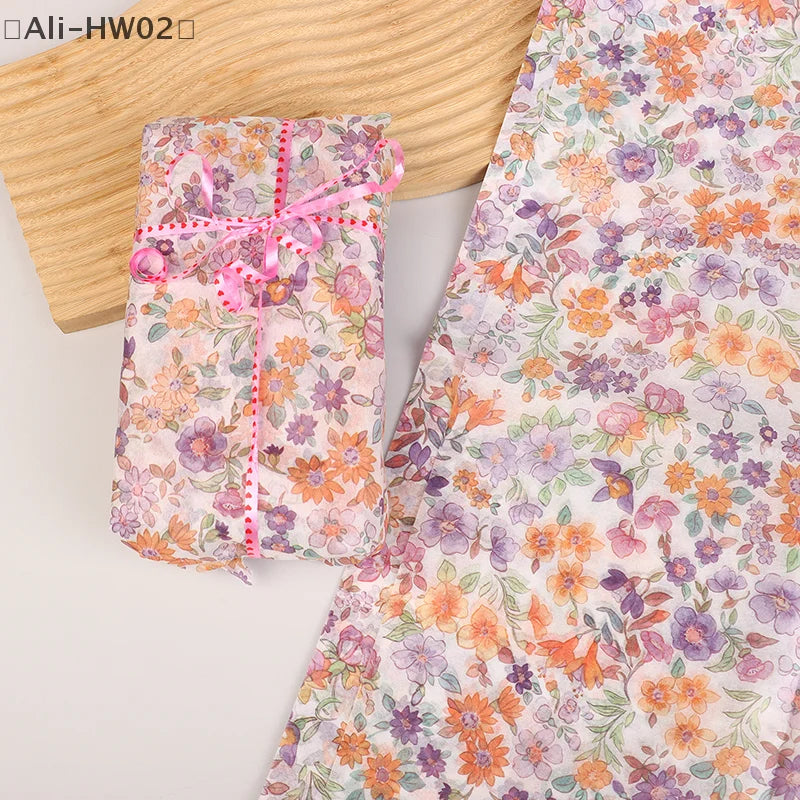 〔HW02〕10 Sheets Small Fresh Purple Flowers Ins Style Gift Wrap Packing Paper for Anniversary & Party 50X35cm