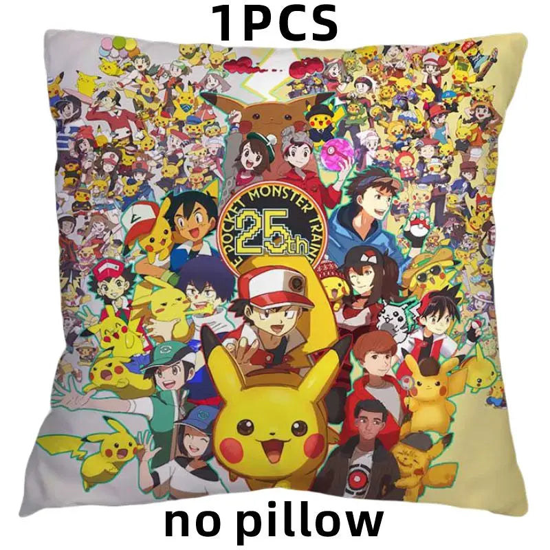 45X45CM Pokémon Pikachu Eevee Anime Short Plush Cute Cartoon Pillowcase Home Sofa Office Cushion Pillow Cushion Cover Wholesale