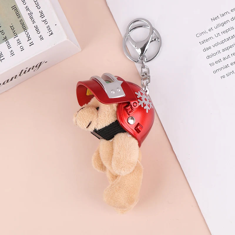 1PCS Lovely Helmeted Bear Charm Keychains Y2K Plush Ornament Pendant Car Keyring Backpack Decoration Bag Fashion Jewelry