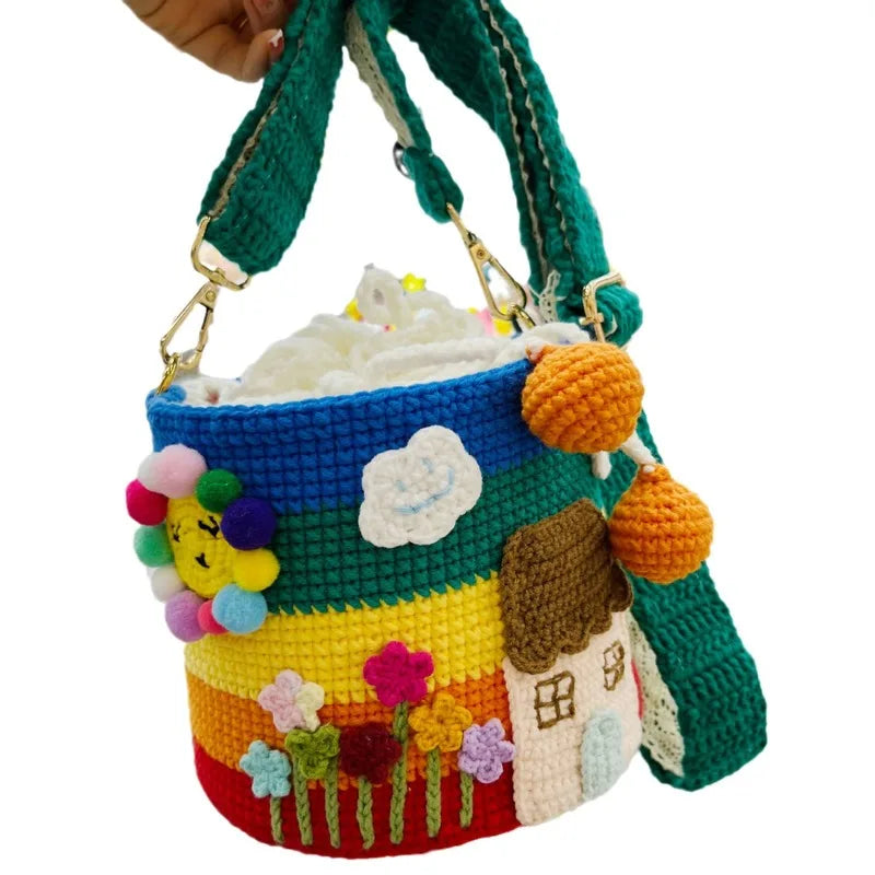 Bucket Bag Knitted Yarn Cute Shoulder Bag Student Backpack Pendant Trendy Fashion Birthday Gift Wholesale Cross Body Bag Cute