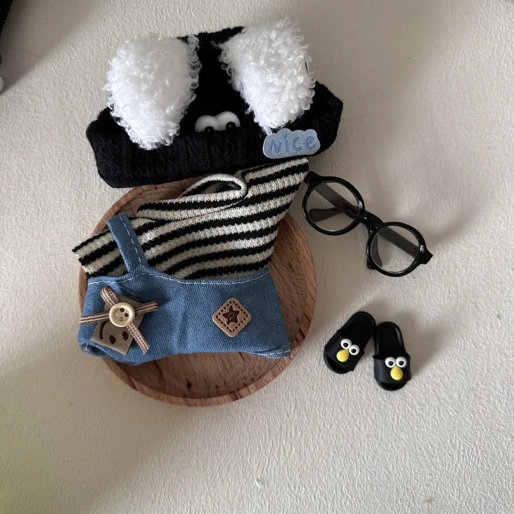 17cm Mini Plush Doll'S Clothes Outfit Accessories For Korea Kpop Exo Labubu Idol Striped clothes eyes shoes suit Clothing Gift