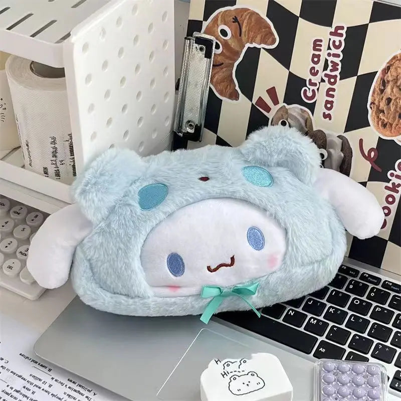 Kawaii Sanrio Plush Pencil Case Cinnamoroll Kuromi Makeup Bag Large Capacity Stationery Cosmetics Pencil Pouch Storage Bag Gift