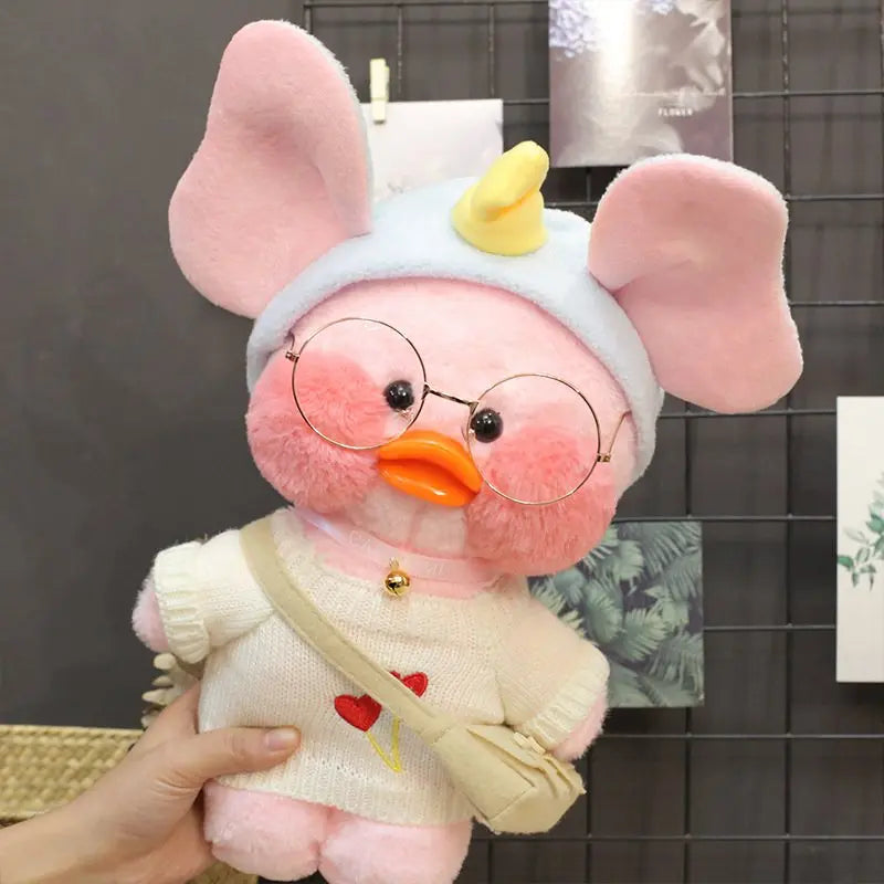 30cm Cute Cafe Pink Duck Stuffed Plush Animals Toy Wear Glasses And Clothes Soft Doll Girl Birthday Creative Gift For Girls