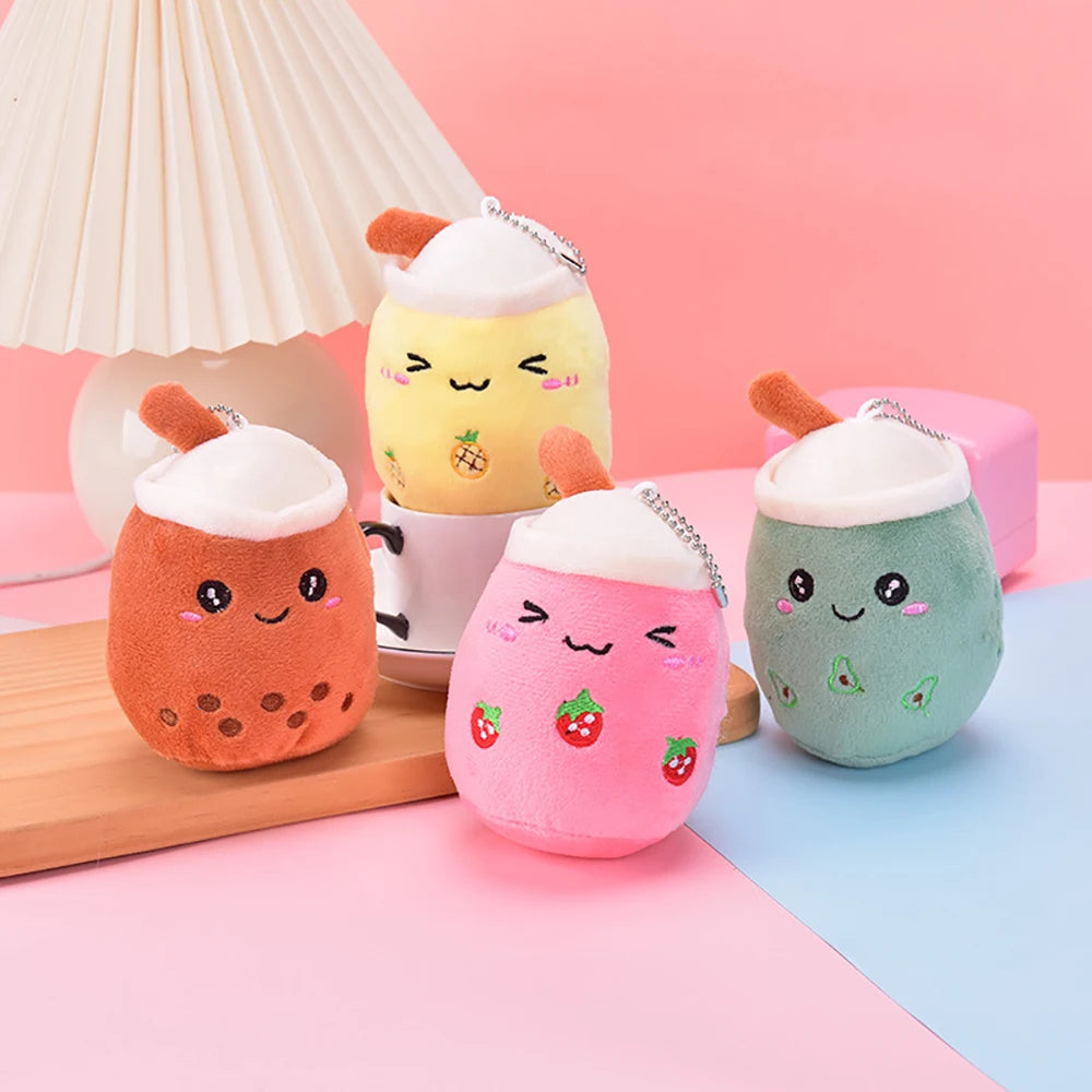 Cute keychain pendant mini simulation fruit milk tea cup plush toy to send holiday gifts