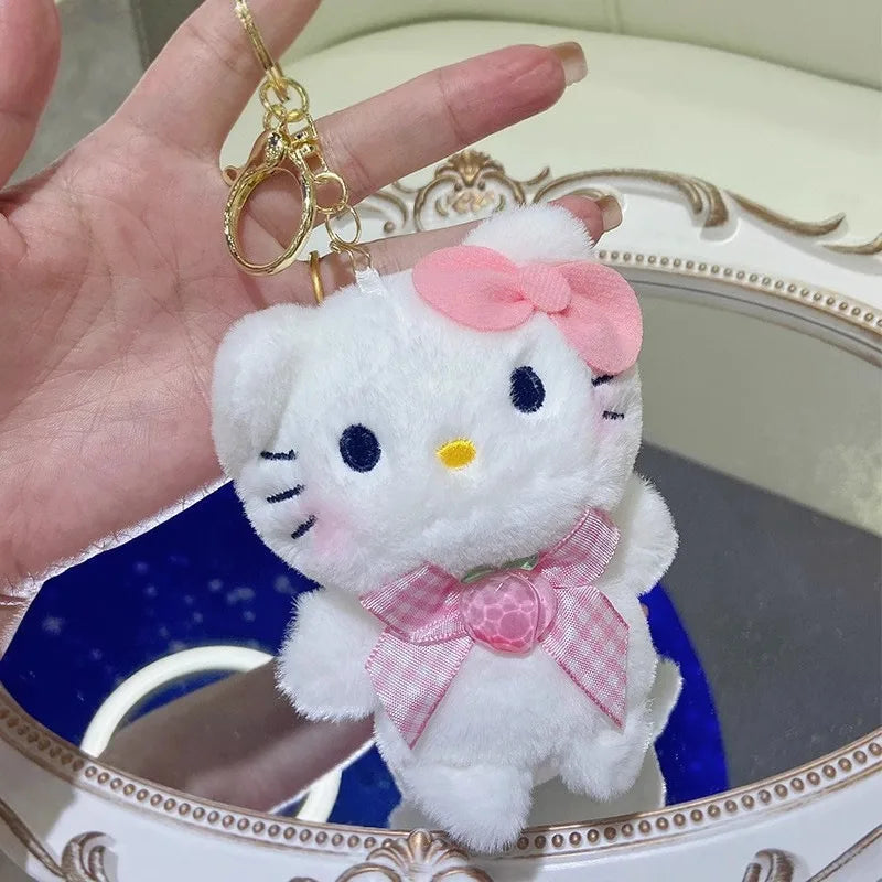 Kawaii Sanrio Plush Keychain Toy Hello Kitty My Melody Kuromi Cinnamoroll Cartoon Student Backpack Pendant Decoration Girl Gifts