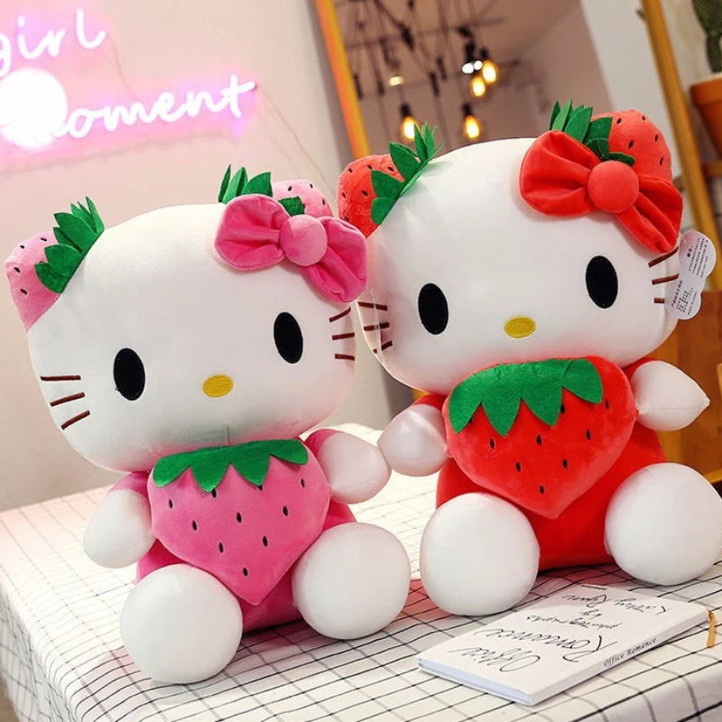 Hello Kitty Kawaii Plush Toys Dolls Strawberry Soft Stuffed Pillow Anime Animal Decor Birthday Gift Plushies for Girl Gifts Kids