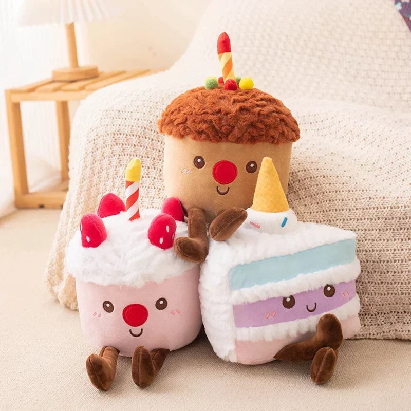 High Quality Strawberry Cake Plush Toy Stuffed Ice Cream Cupcake Plushie Doll Wedding Cake Decor Party Present for Couples