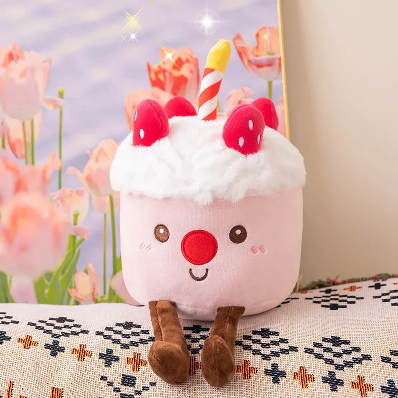 Cartoon Cake Plush Strawberry Fruit Muffin Shape Plush Toys Stuffed Cute Ice Cream Snack Decoration Birthday Party Gift for Kids