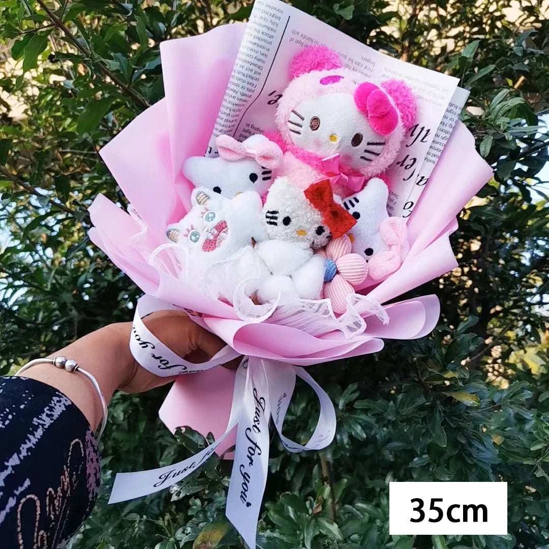 Anime Sanrio Hello Kitty Doll Cartoon Plush Bouquet Rose Soap Flowers Wedding Party Decoration Christmas Valentine's Day Gift