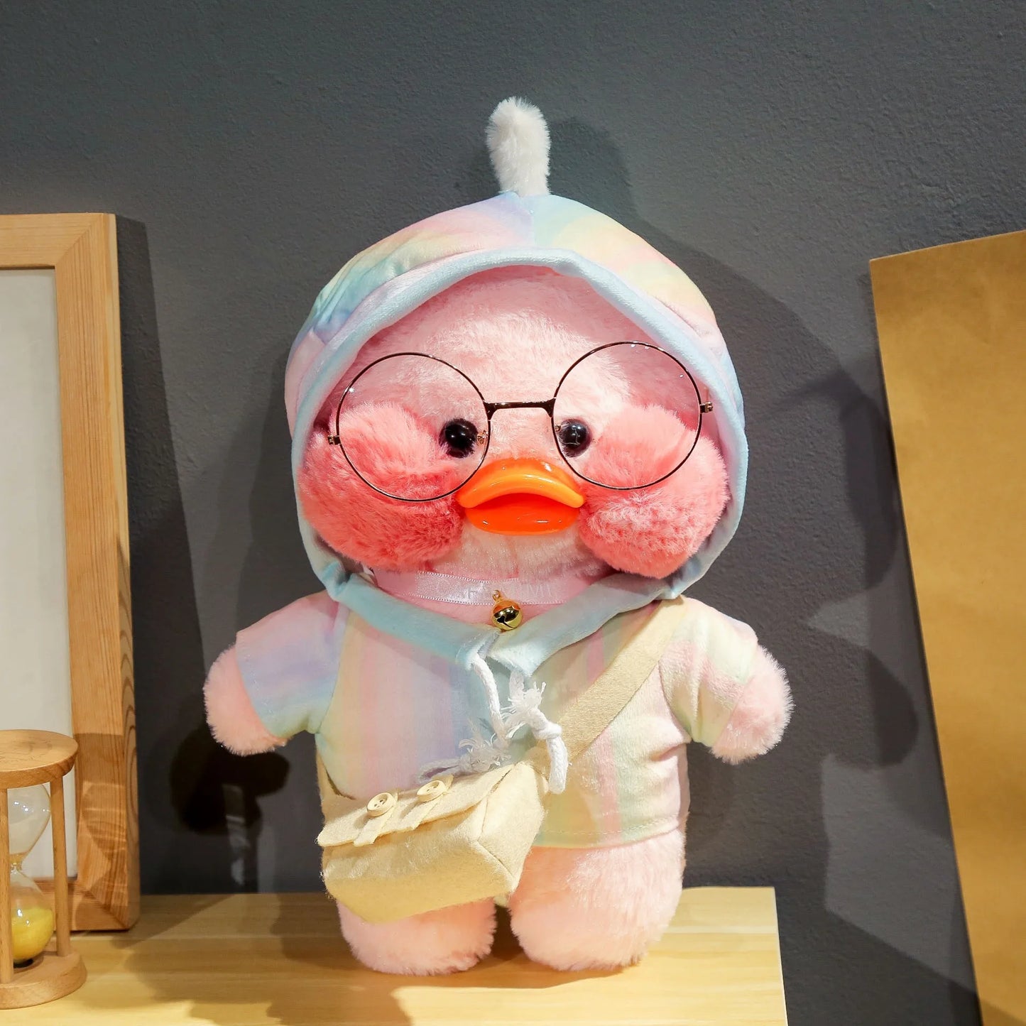 30cm Cute Cafe Pink Duck Stuffed Plush Animals Toy Wear Glasses And Hoodie Soft Doll Girl Birthday Creative Gift For Girls