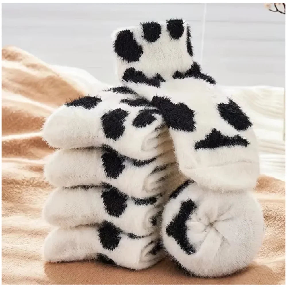 2/3/10 Pairs Women's Plush Mid Length Socks Dairy Cattle Thickening Mink Wool Sweet Soft Warm Stay At Home Women's Floor Socks