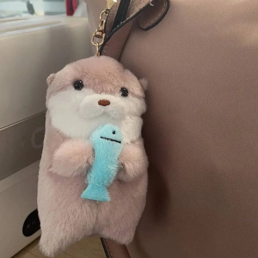 12CM Make a Wish Otter Hug Fish Plush Toy Keychain Otter Bag Backpack Pendant Doll Animal Plush Toy Gifts for Kids