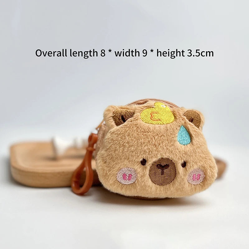 Cute Cartoon Creative Capybara Plush Coin Purse Zipper Purse Keychain Small Headphone Lipstick Bag Mini Wallet Money Bag Gifts