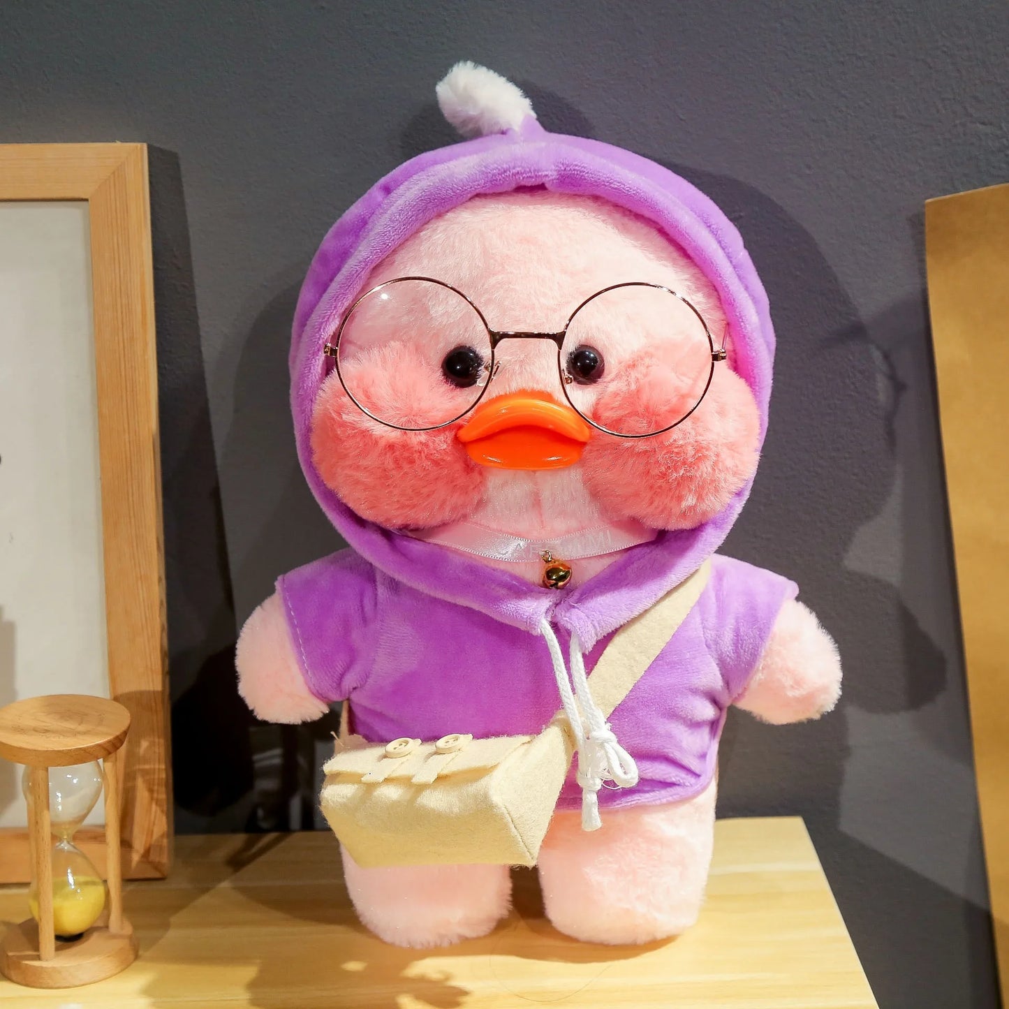 30cm Cute Cafe Pink Duck Stuffed Plush Animals Toy Wear Glasses And Hoodie Soft Doll Girl Birthday Creative Gift For Girls