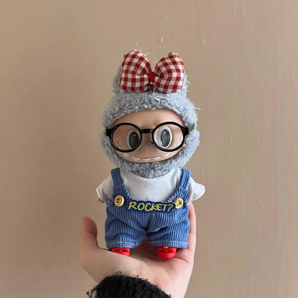 17cm Mini Plush Doll'S Clothes Outfit Accessories For Korea Kpop Exo Labubu V1 V2 Idol Overalls bow set Clothing Gift