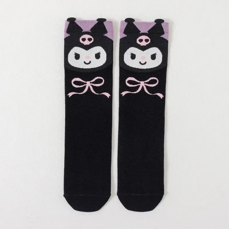 Sanrio Kuromi Socks Kawaii Children's Calf Socks Cartoon Cotton New Girls Bow Spring and Summer Stockings Children's Gifts