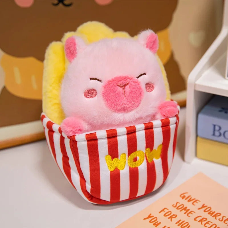 Funny Kapibala  with Lotus French Fries Plush Toy Cute Internet Celebrity Capybara Doll  Cute Doll Guinea Pig Doll Boys Girls