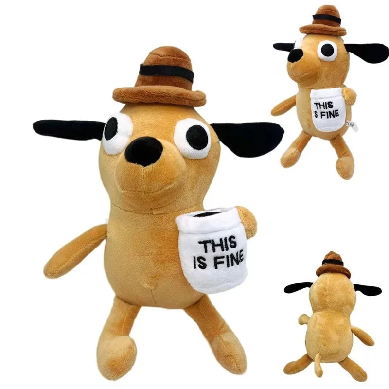 This Is Fine Meme Animal Coffee Dog Plush Toy Soft Stuffed Doll Kids Toy Gift for Children Boy Birthday