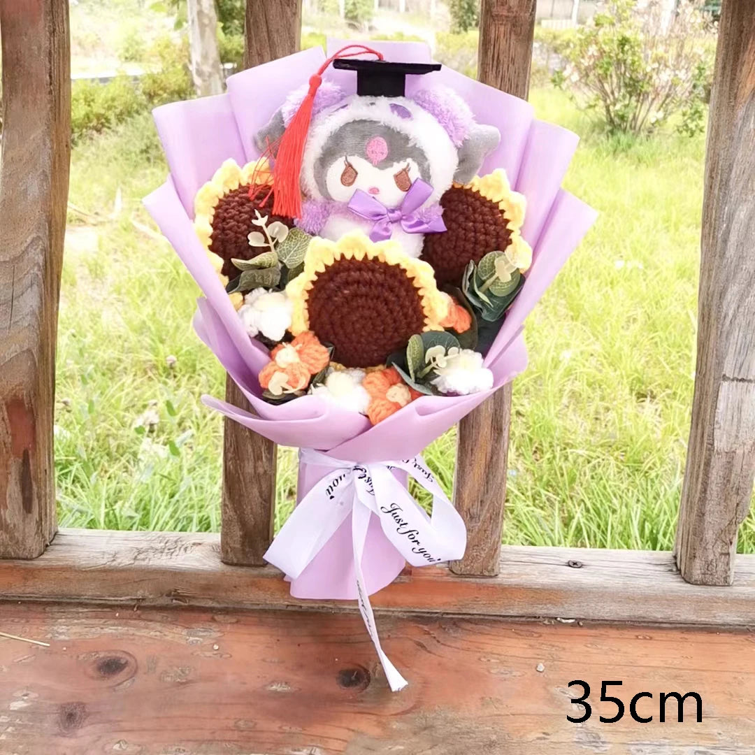 Kuromi Hello Kitty Kuromi My Melody Plush  Bouquet Handmade Knitting Sunflower Gift Valentine's Day Xmas Girl Friend  Gifts