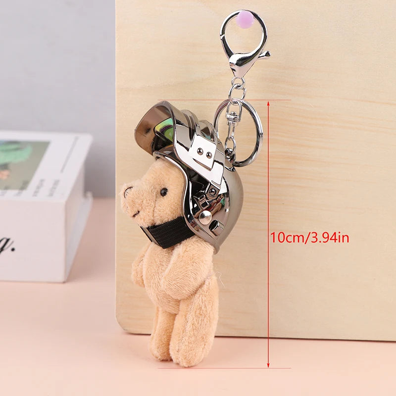 1PCS Lovely Helmeted Bear Charm Keychains Y2K Plush Ornament Pendant Car Keyring Backpack Decoration Bag Fashion Jewelry