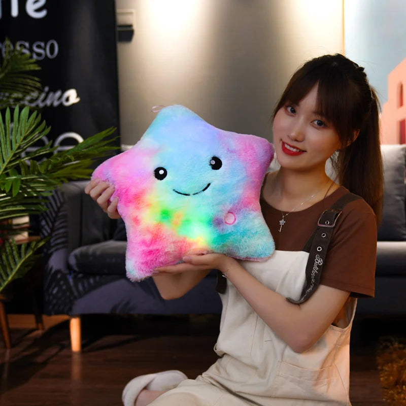 24*22cm Creative Toy Luminous Star Pillow Stuffed Plush Glowing Colorful Stars Cushion Led Light Toys Gift For Kids Children