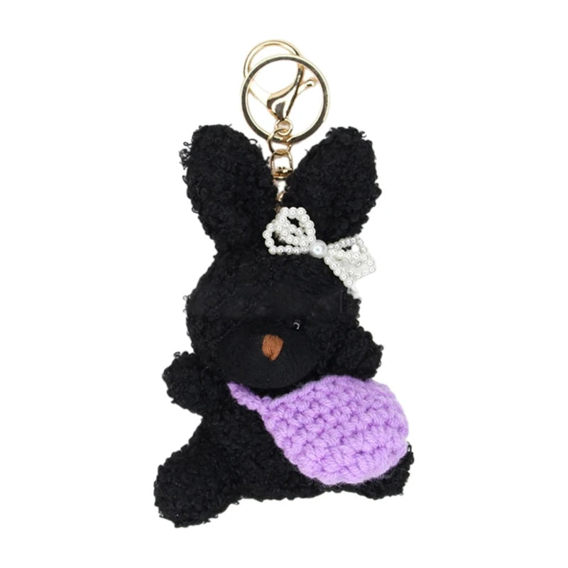 Bowknot Curly Rabbit Keyring Lovely Plush Animal Keychain Versatile Key Rings with Bag Pendant Fashionable Accessory