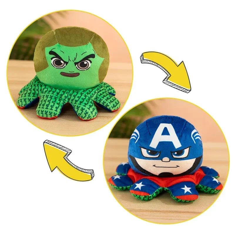 Marvel Plush Doll Avengers Spiderman Iron Man Captain America Hulk Thanos Octopus Plush Cartoon Toy That Can Be Flipped Kid Gif