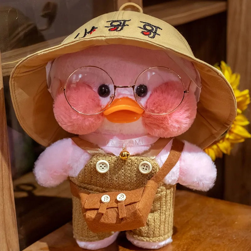 30cm Cute Cafe Pink Duck Stuffed Plush Animals Toy Wear Glasses And Hoodie Soft Doll Girl Birthday Creative Gift For Girls