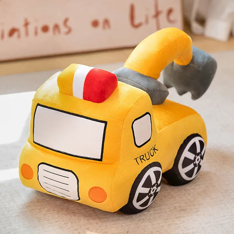 Cute Soft Fire Engine Excavator Plush Toys Stuffed Fire Truck Throw Pillow Plushies Doll Home Decor Birthday Gift for Kids Girls