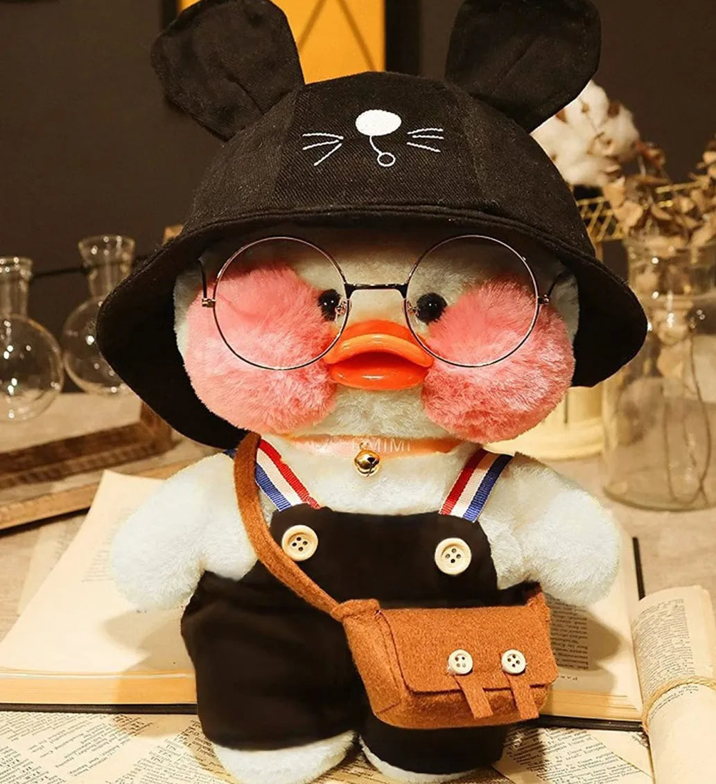 30cm Kawaii Cafe White Duck Stuffed Plush Animals Toy Wear Glasses And Hoodie Soft Doll Girl Birthday Creative Gift For Children