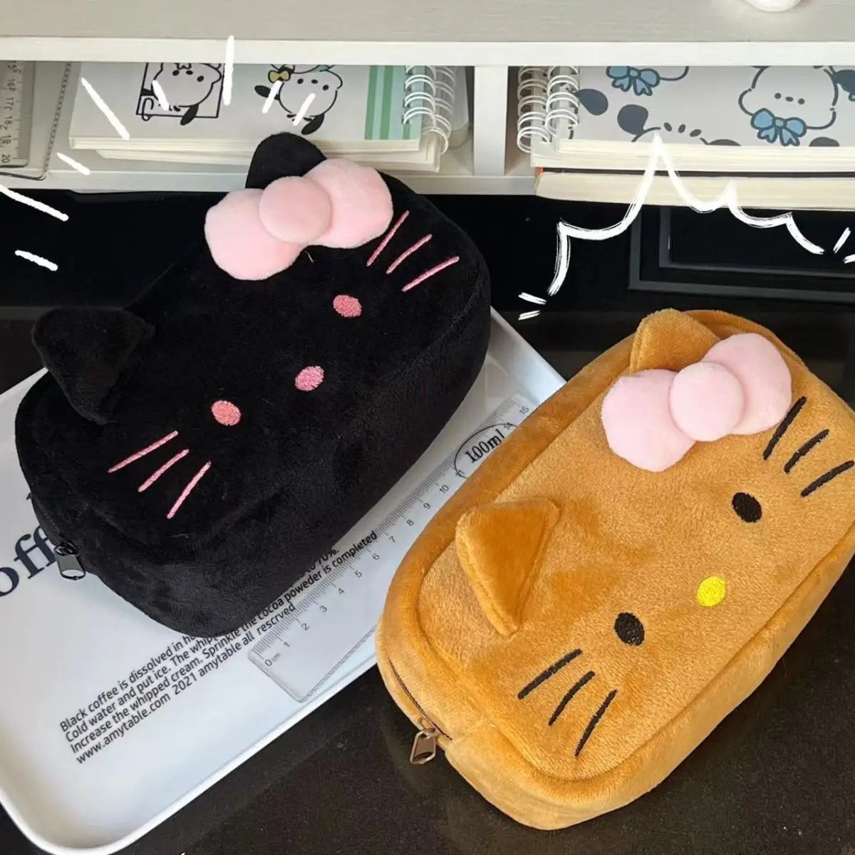 Cute Hello Kitty Plush Pencil Case Student Large Capacity Stationery Bag Kawaii Cute Girls Makeup Storage Bag Party Gifts