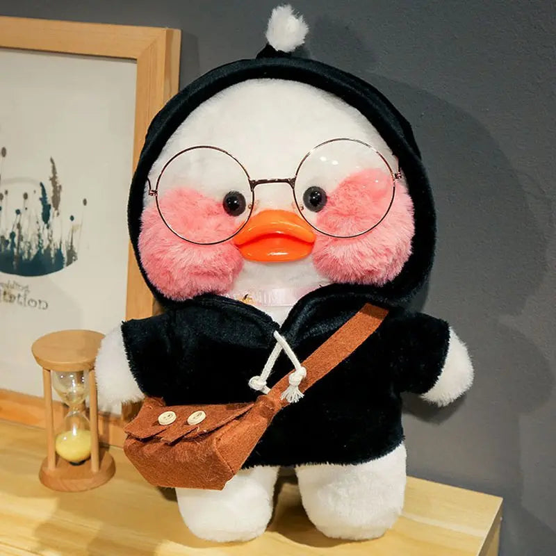 30cm Kawaii Cafe White Duck Stuffed Plush Animals Toy Wear Glasses And Hoodie Soft Doll Girl Birthday Creative Gift For Children