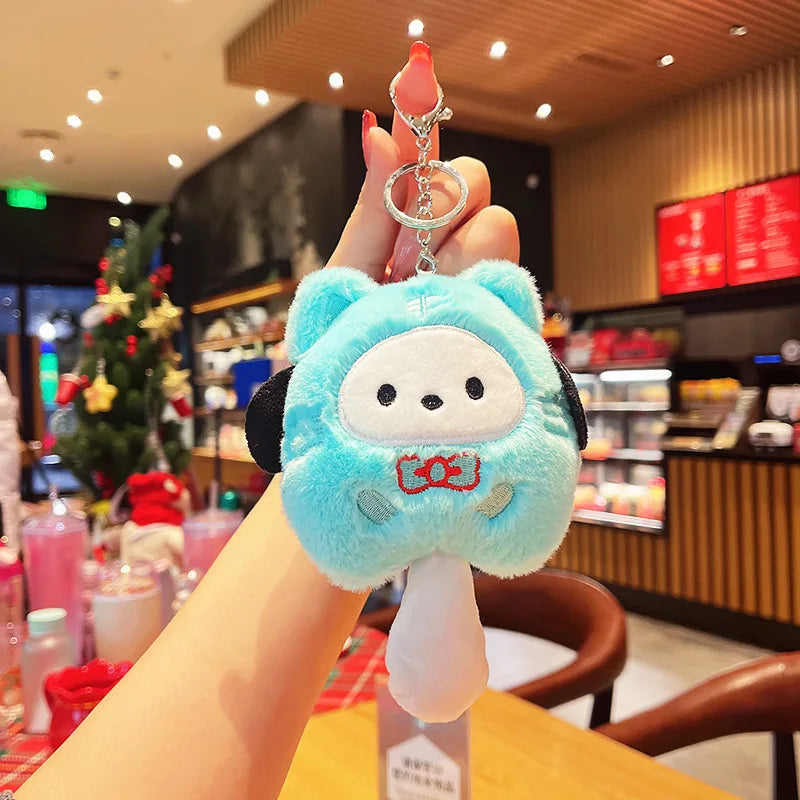 Sanrio Fish Plush Keychain Cartoon Sanrio Plush Cinnamoroll Kuromi Melody Pompompurin Keychain Anime Pendant Bag Decor Kid Gifts