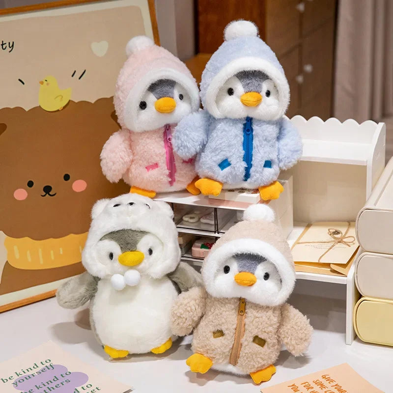 25CM Cute Penguin Wear Winter Clothes Plush Toys Lovely Gray Penguin Wear Polar Bear Cap Stuffed Doll Nice Present