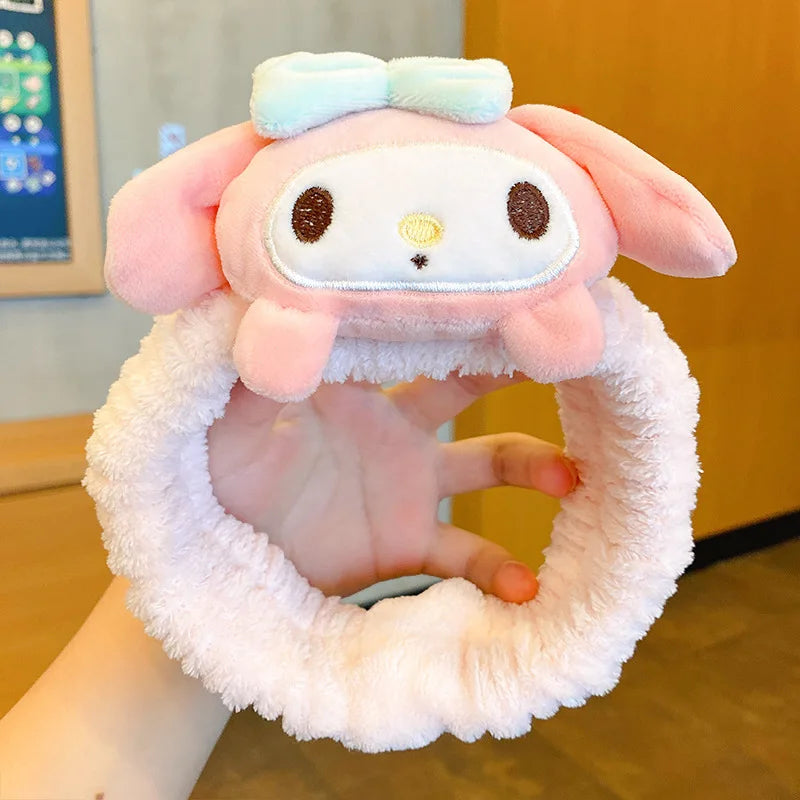 Sanrio Kuromi Melody Plush Doll Face Wash Makeup Hairband Cinnamoroll HelloKitty Non Slip Elastic Hair Accessories Girl Toy Gift