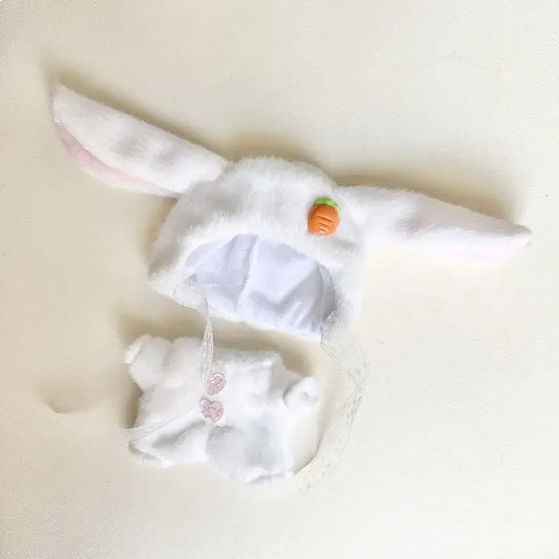 17cm Mini Plush Doll'S Clothes Outfit Accessories For Korea Kpop Exo Labubu Idol mink white rabbit two-piece setClothing Gift