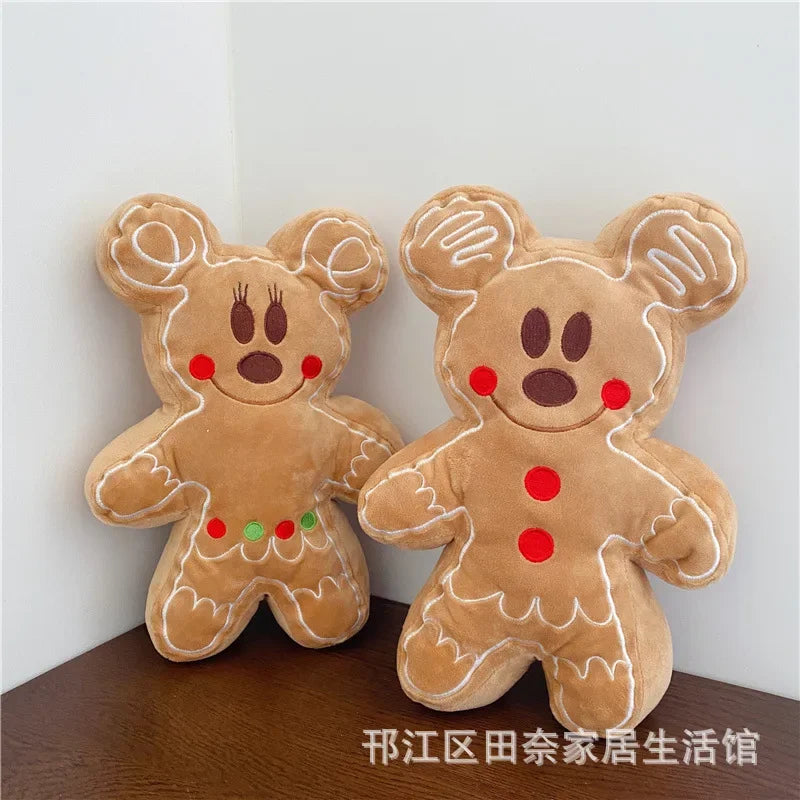 Disney Gingerbread Man Plushies Cute Stuffed Biscuit Mickey Minnie Plush Toy Bag Pendant Throw Pillow Sofa Home Decor Xmas Gifts