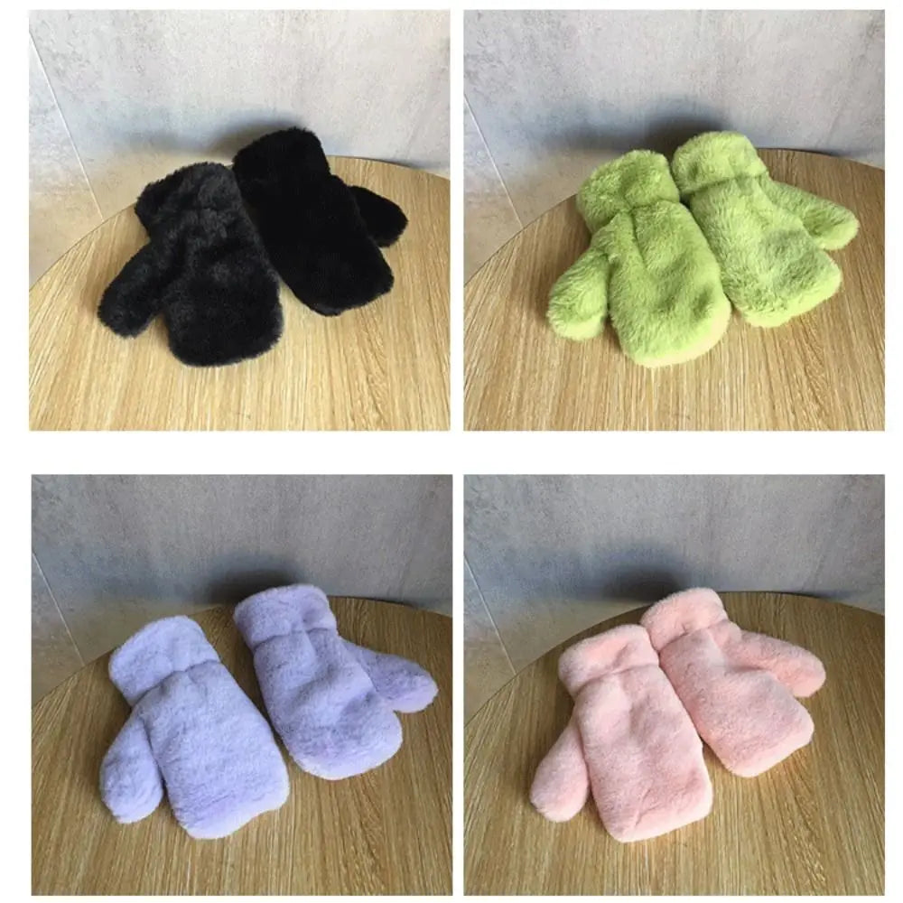 Fashion Plush Children Gloves Thick Warm Solid Color Winter Fleece Mittens Soft Windproof Kids Full Finger Gloves For 3-8Y Kids